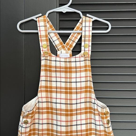 Tahari Girl’s Brown and White Plaid Overall Dress, Size 4T - Picture 3 of 10